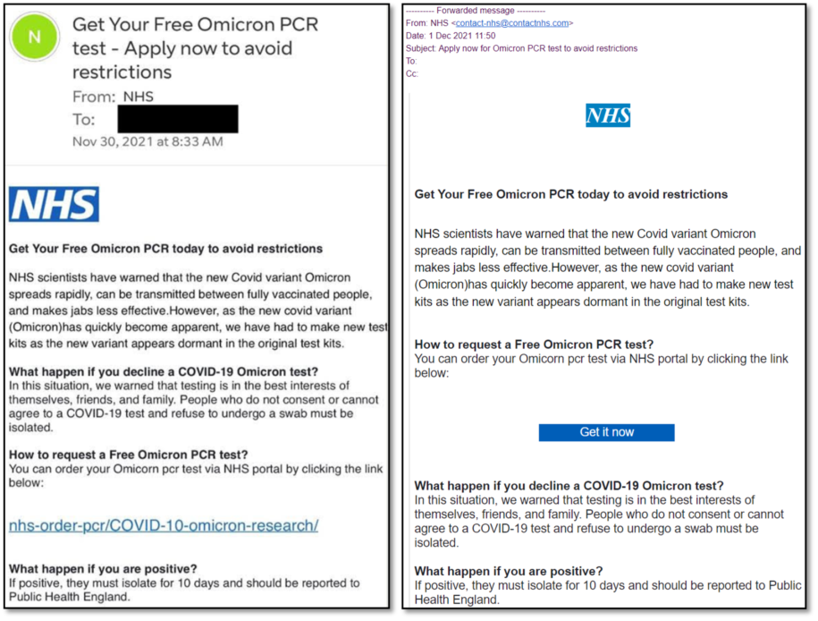Warning: Omicron Variant PCR Phishing Emails